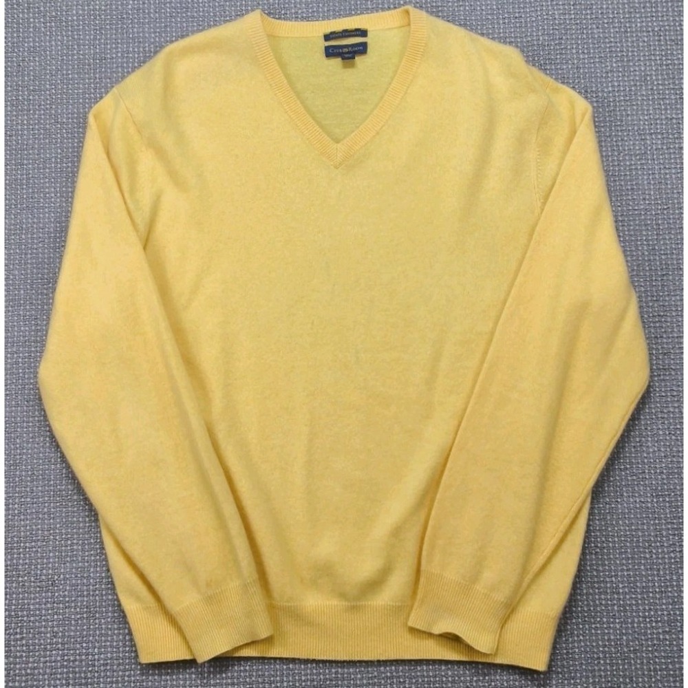 Men's Club Room Fine Cashmere V Neck  Sweater Butter Yellow SZ L